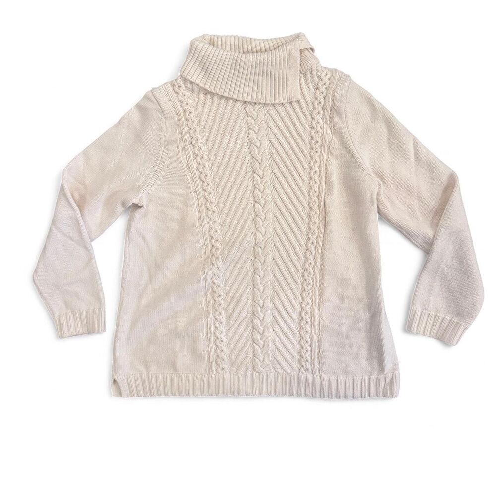 Talbots Ivory Cable Knit Split Turtleneck Sweater… - image 2